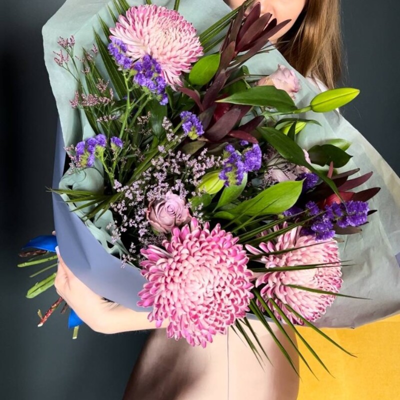 Мужской букет с хризантемами