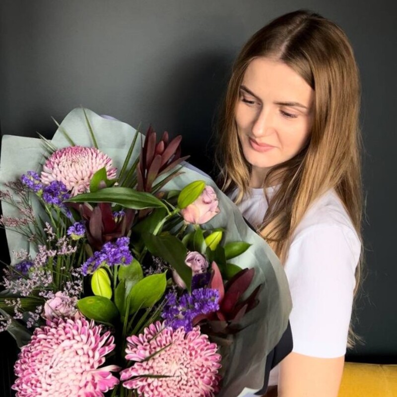 Мужской букет с хризантемами