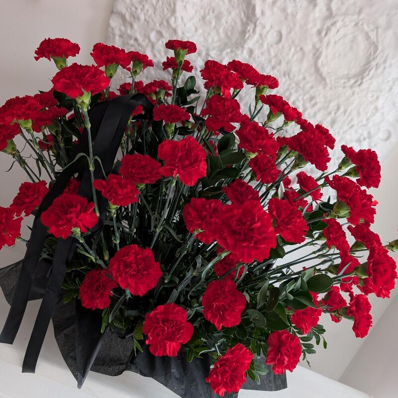 100 гвоздик в корзине